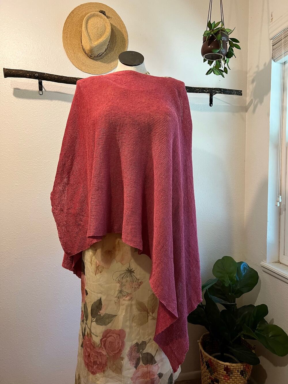 Pink Textured 100% Cotton Poncho Shawl Wrap Top XL-XXL One Size